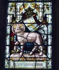 A Stained Glass Image of the Angus Dei or Lamb of God at St John's, Hills Road, Cambridge