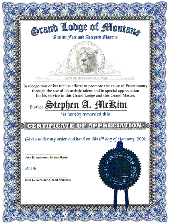 Certificate of Appreciation - GL Montana