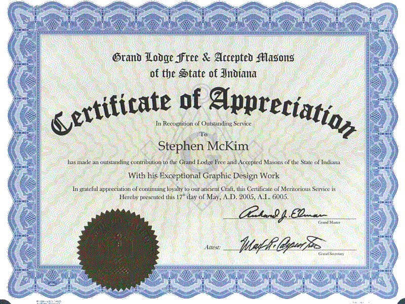 Certificate of Appreciation - GL Indiana